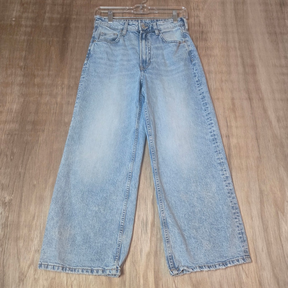 H&M &Denim High Waist Wide Leg Cropped Jeans Light Wash Blue US 4